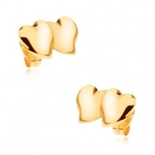 Uhani iz rumenega 9K zlata - dve prekrivajoči se asimetrični srci