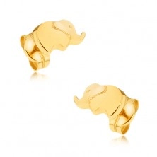 Zlati vtični uhani čistine 375 - droben sijoč slonček