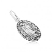 Mat ovalen medaljon z devico Marijo, srebro čistine 925