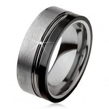 Volframov prstan, dve zarezi, srebrna in črna barva, sijoča mat površina