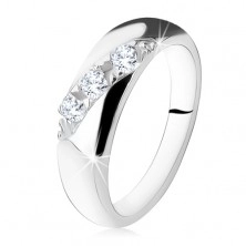 Poročni prstan, diagonalna linija prozornih cirkonov, srebro 925