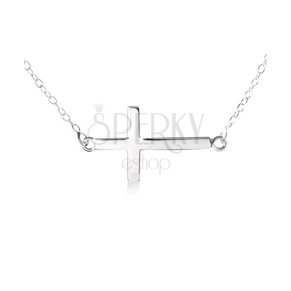 Ogrlica iz srebra 925, tanka verižica, obesek z obliko ploščatega sijočega križa