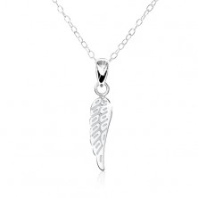 Srebrna ogrlica 925 - ploščato angelsko krilo z drobnimi gravurami