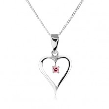 Ogrlica iz srebra 925, kontura srca z okrasnim rožnatim cirkonom