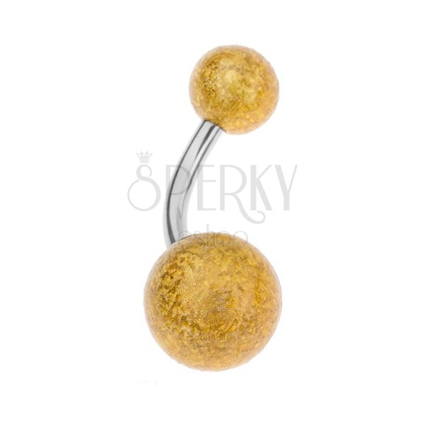 Akrilni piercing za popek, kroglici s peskano površino zlate barve