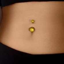 Akrilni piercing za popek, kroglici s peskano površino zlate barve