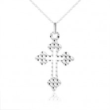 Ogrlica iz srebra 925, križ - okrasni kraki, kroglice na površini