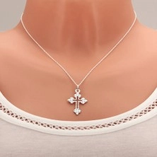 Ogrlica iz srebra 925, križ - okrasni kraki, kroglice na površini