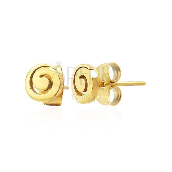 Vtični jekleni uhani - sijoča spirala zlate barve