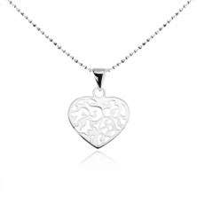 Ogrlica iz srebra 925, verižica s kroglicami, ploščato izrezano srce
