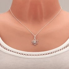 Srebrn komplet 925 - ogrlica in viseči uhani, cvetlica s cirkonom