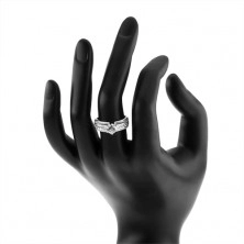 Zaročni prstan iz srebra 925, dvignjena okrasna linija, prozoren cirkon