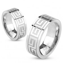 Poročni prstan iz jekla srebrne barve, sijoča površina, grški vzorec, 6 mm