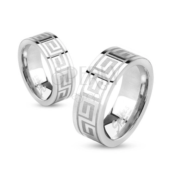 Poročni prstan iz jekla srebrne barve, sijoča površina, grški vzorec, 6 mm