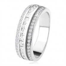 Lesketajoč poročni prstan iz srebra 925, dvignjen sredinski pas, prozorni cirkoni