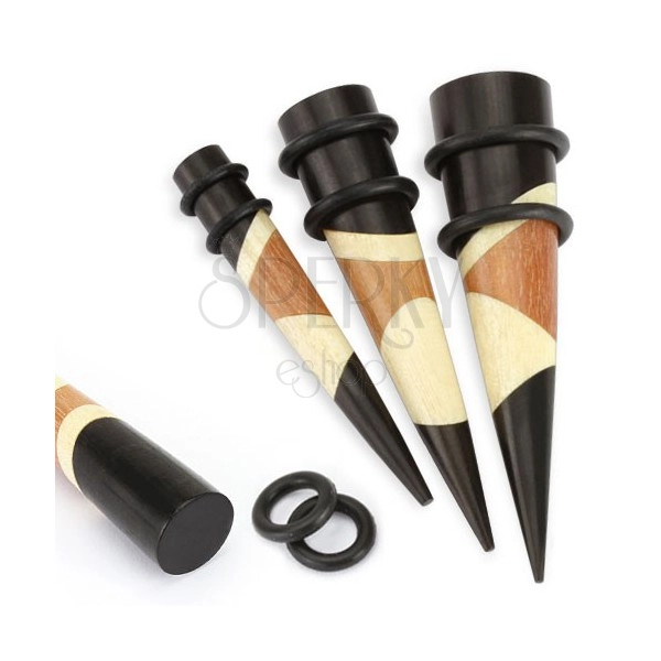 Lesen razširjevalnik za uho v črni in rjavi barvi, organski material, gumijasta obročka