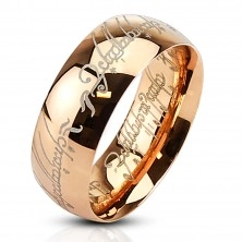 Jeklen prstan bakrene barve, vgravirani napisi, motiv iz filma Gospodar prstanov