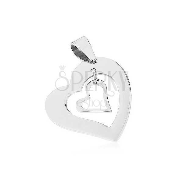 Jeklen obesek, dve konturi asimetričnih src, srebrne barve