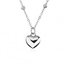 Ogrlica iz kirurškega jekla, verižica iz kroglic, izbočeno simetrično srce