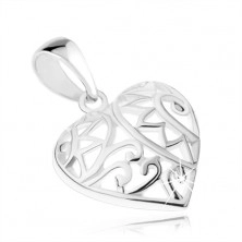 Obesek - simetrično srce s filigransko okrašeno površino, srebro 925