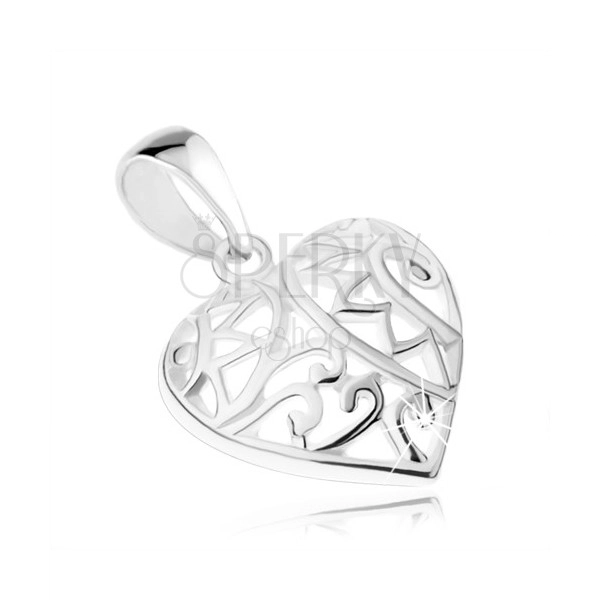 Obesek - simetrično srce s filigransko okrašeno površino, srebro 925