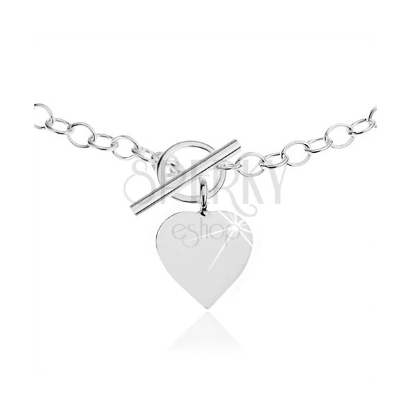 Ogrlica iz srebra 925, ovalni členi verižice, ploščat obesek v obliki srca