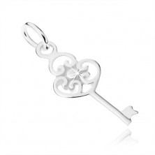 Ploščat obesek v obliki ključa, srebro 925, srce iz treh src in kroglice