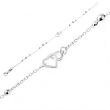 Srebrna zapestnica 925 - tanka verižica z lesketajočimi kroglicami, obrisa srca