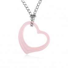 Jeklena ogrlica, rožnata keramična kontura srca, verižica srebrne barve
