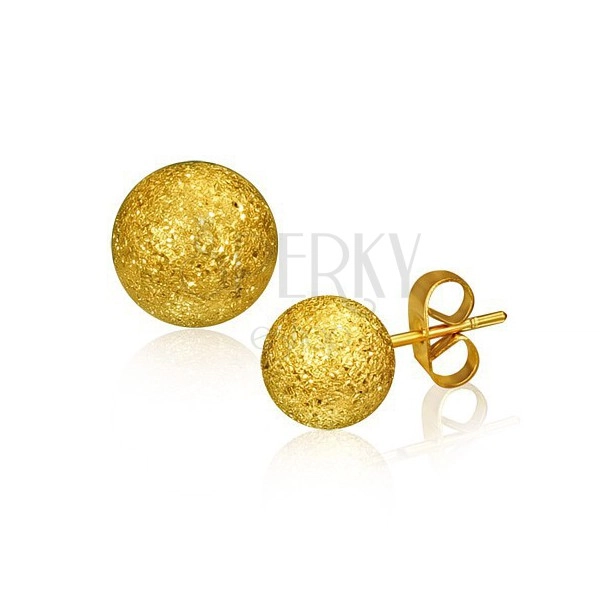 Jekleni uhani, kroglica zlate barve s peskano površino, 6 mm