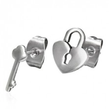 Sijoči jekleni uhani - različni vzorci - ključavnica in ključ, vtična palčka