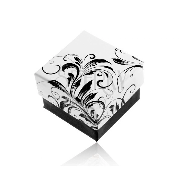 Darilna škatlica za prstane, vzorec vzpenjajočih se listov, črno-bela kombinacija
