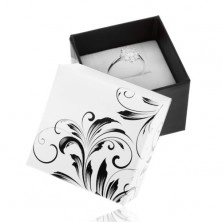 Darilna škatlica za prstane, vzorec vzpenjajočih se listov, črno-bela kombinacija