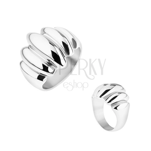 Jeklen prstan v srebrni barvi, zrcalnat lesk, izbočeni ovali