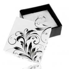 Črno-bela darilna škatlica za prstane, cvetlični ornamenti