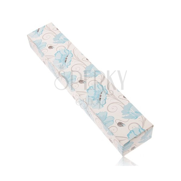 Kremasta papirna darilna škatlica za verižico ali zapestno uro, modri makovi cvetovi