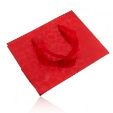 Rdeča darilna vrečka, mat srca na sijoči podlagi, rdeča trakova
