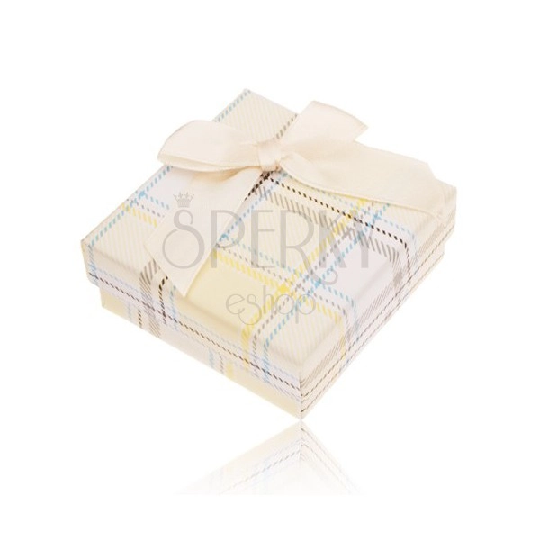 Darilna škatlica za prstan, uhane in obesek, rumen karo vzorec, pentlja