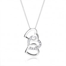 Komplet iz srebra 925, uhani in ogrlica - silhuete treh prepletenih src, prozorni cirkoni