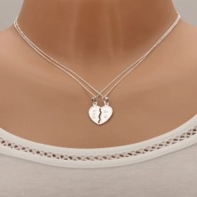Srebrna ogrlica 925, dvojni obesek - razpolovljeno srce, napisa ''YOU'' in ''ME''