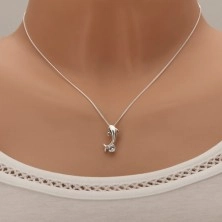 Srebrna ogrlica 925, droben sijoč delfin, brušen cirkon prozorne barve