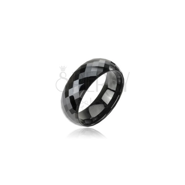 Črn prstan iz volframa z disko vzorcem