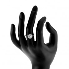 Zaročni prstan iz srebra 925, okrogel prozoren cirkon, lesketajoča obroba