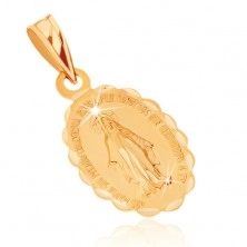 Obesek iz rumenega 9K zlata - obojestranski medaljon z devico Marijo