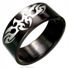 Črn prstan iz nerjavečega jekla s PLEMENSKIM simbolom