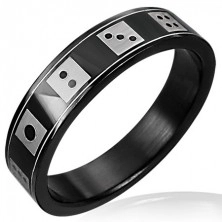 Črn jeklen prstan z motivom kocke