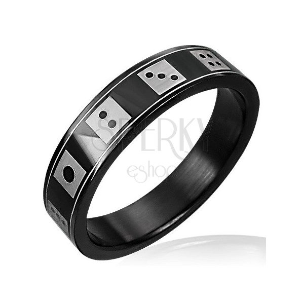 Črn jeklen prstan z motivom kocke