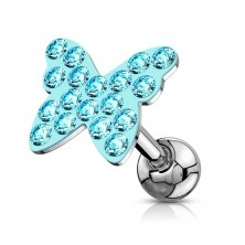 Jeklen piercing za ušesni hrustanec, barven metulj z okrasnimi cirkoni