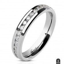 Jeklen prstan, srebrna barva, prozorna cirkonska linija po vsem obodu, 6 mm