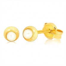 Zlati uhani 375 - sijoč obroček z drobnim okroglim biserom
